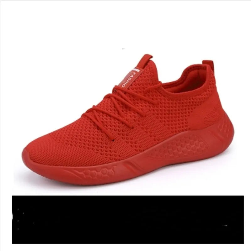 Men's black and white mesh casual sneakers with lace-up closure and round toe for outdoor sports