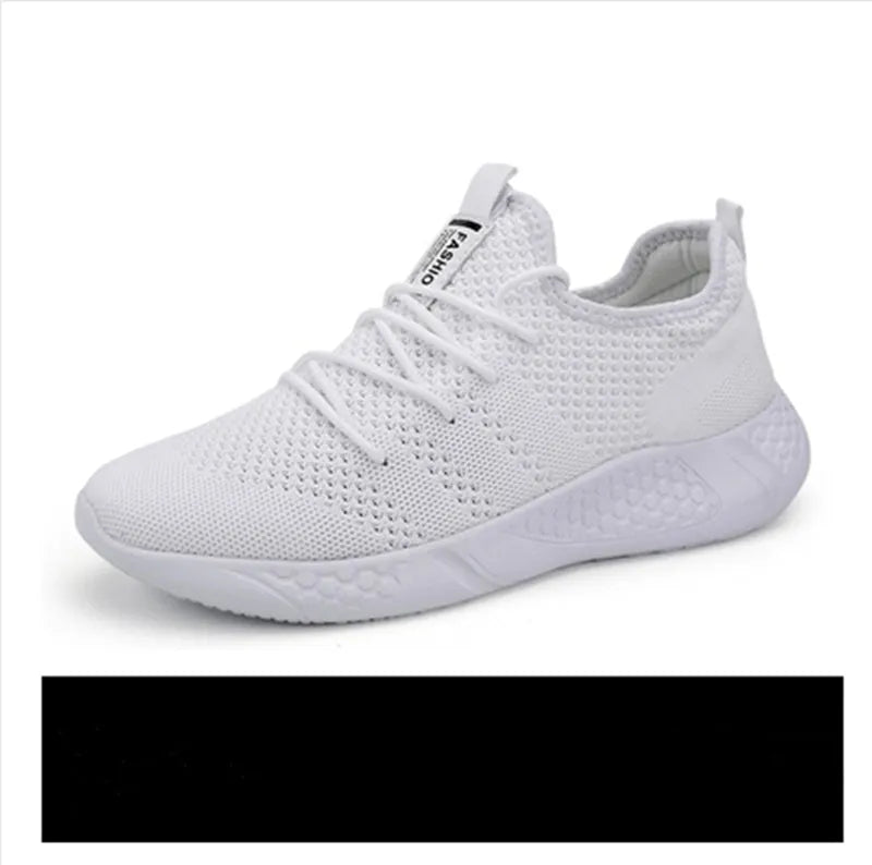 Men's black and white mesh casual sneakers with lace-up closure and round toe for outdoor sports