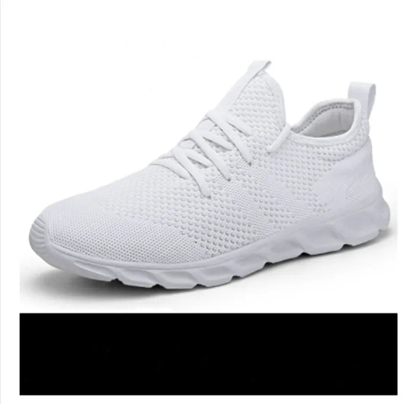 Men's black and white mesh casual sneakers with lace-up closure and round toe for outdoor sports