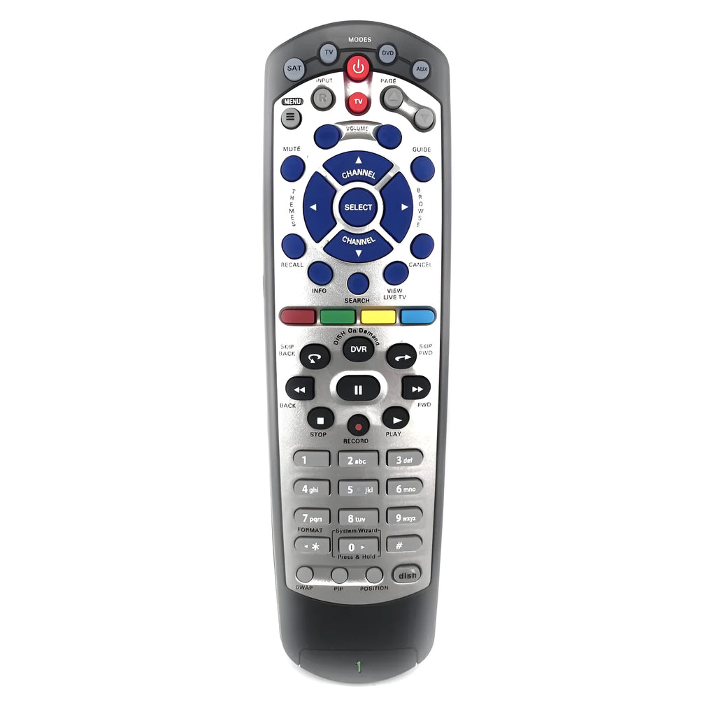 Black universal remote control for DISH Network satellite TV BOX with flat design and standard button layout