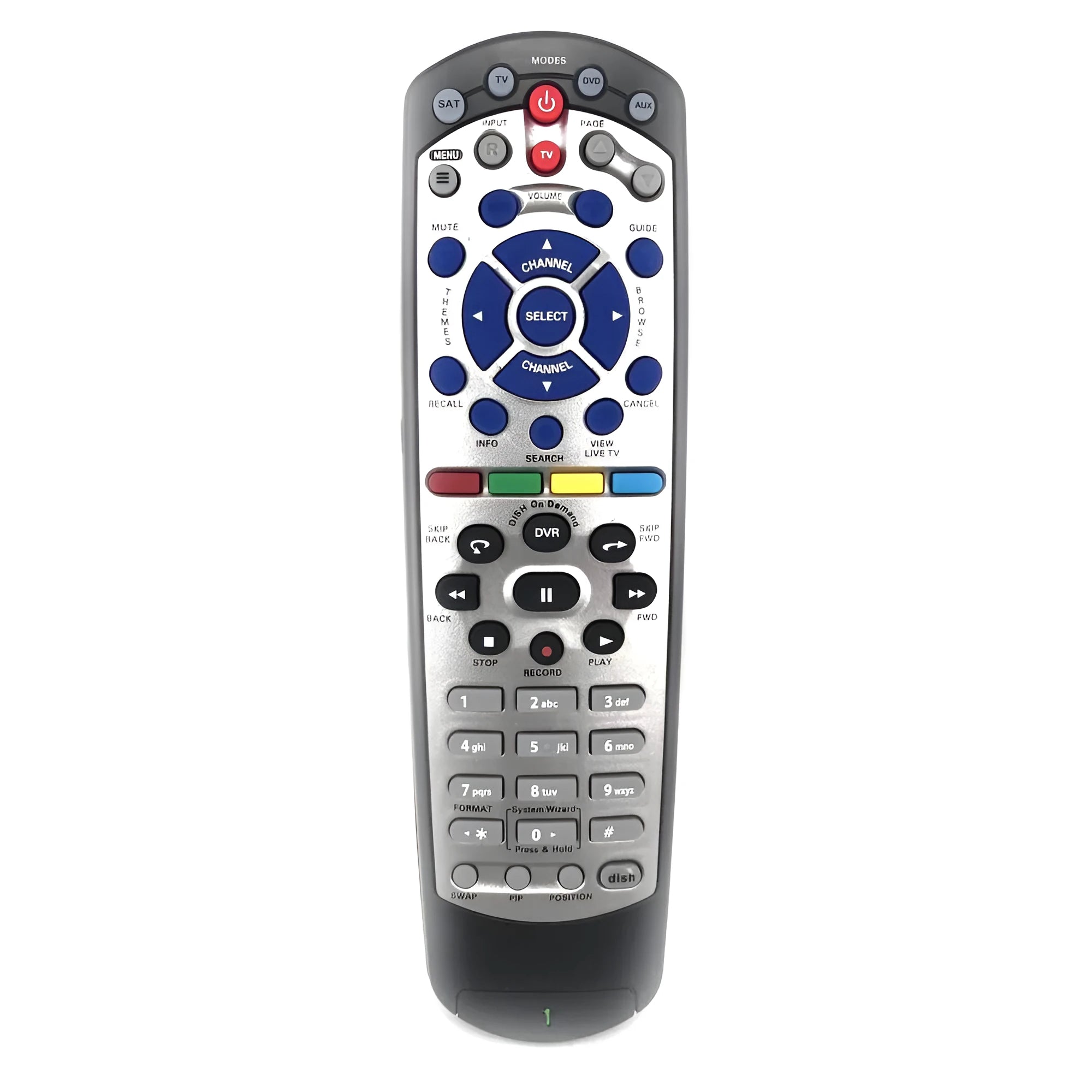 Black universal remote control for DISH Network satellite TV BOX with flat design and standard button layout