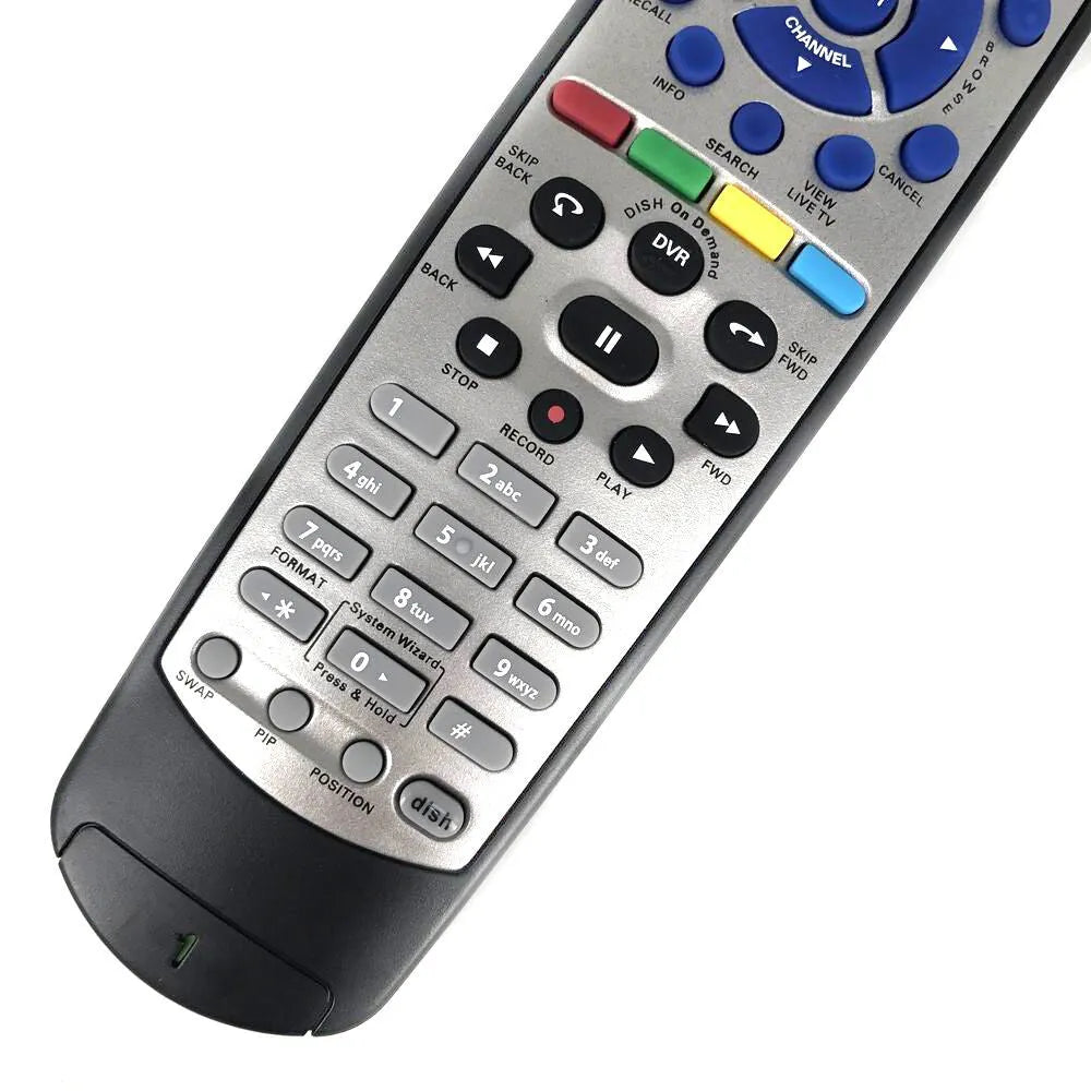 Black universal remote control for DISH Network satellite TV BOX with flat design and standard button layout