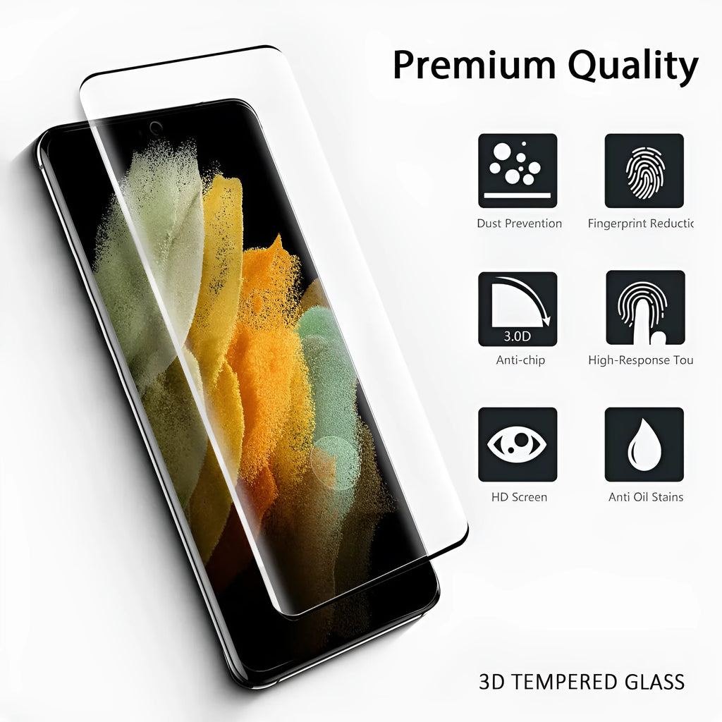 Samsung Galaxy S21 Ultra full-screen 3D curved tempered glass screen protector.