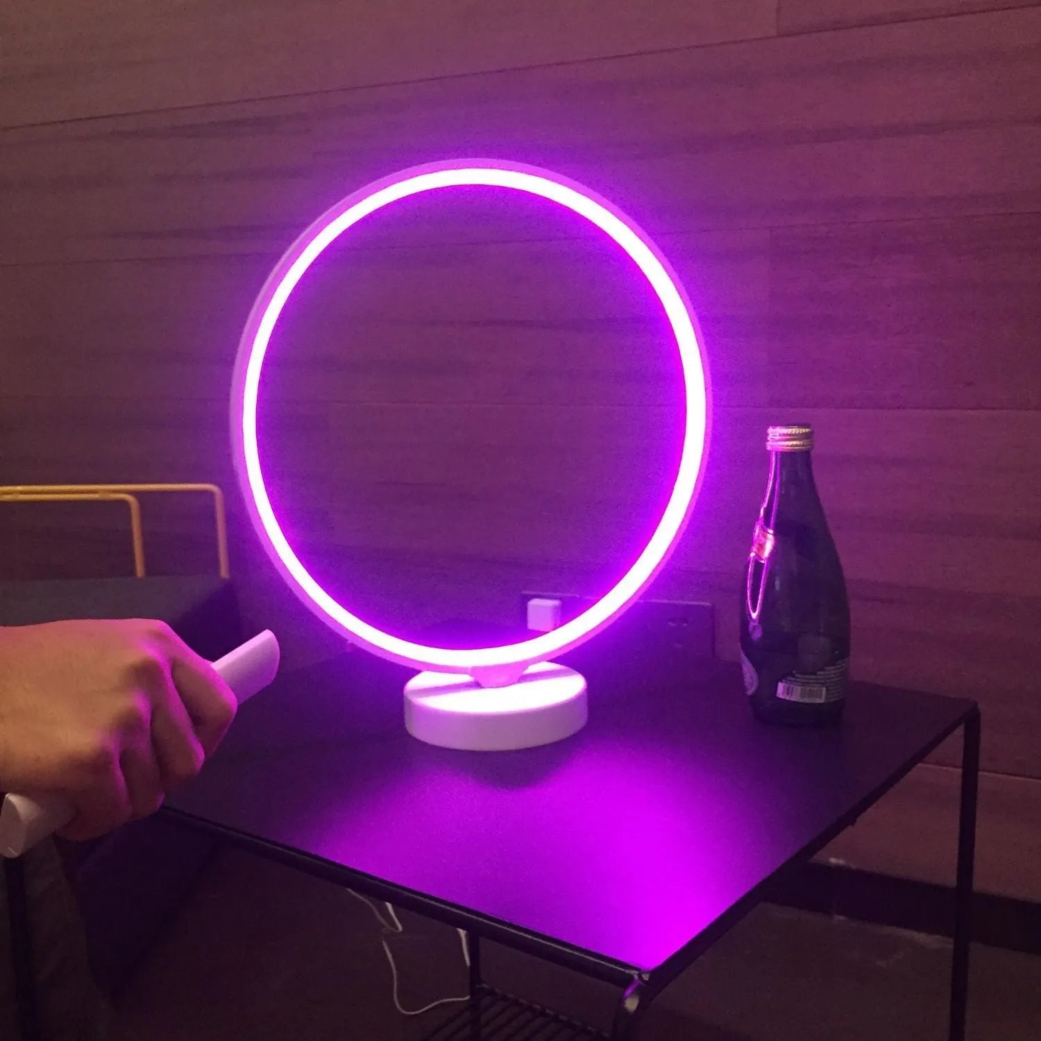 30 cm white full moon lamp with remote control on table surface showing detailed moon texture