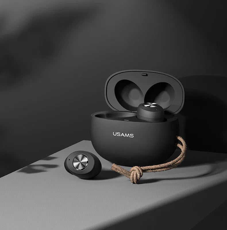 Wireless Bluetooth mini TWS binaural headphones with charging case in white, black, or dark green colours