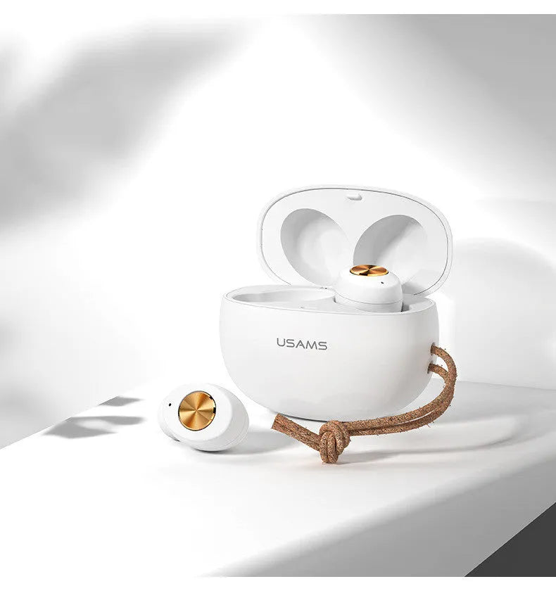 Wireless Bluetooth mini TWS binaural headphones with charging case in white, black, or dark green colours