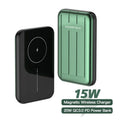 Magnetic wireless power bank for iPhone 12 in blue, grey, or light green with 5000mAh capacity