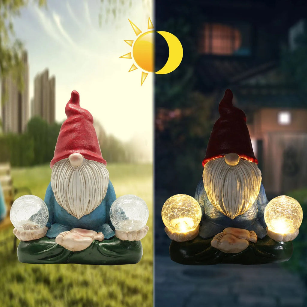 Solar LED resin dwarf statue ornament with faceless old man design for outdoor garden decoration