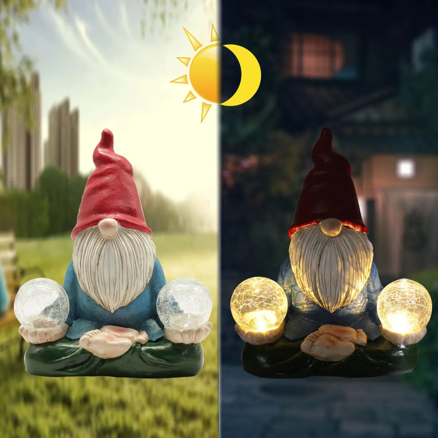 Solar LED resin dwarf statue ornament with faceless old man design for outdoor garden decoration