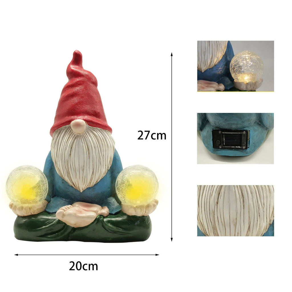 Solar LED resin dwarf statue ornament with faceless old man design for outdoor garden decoration