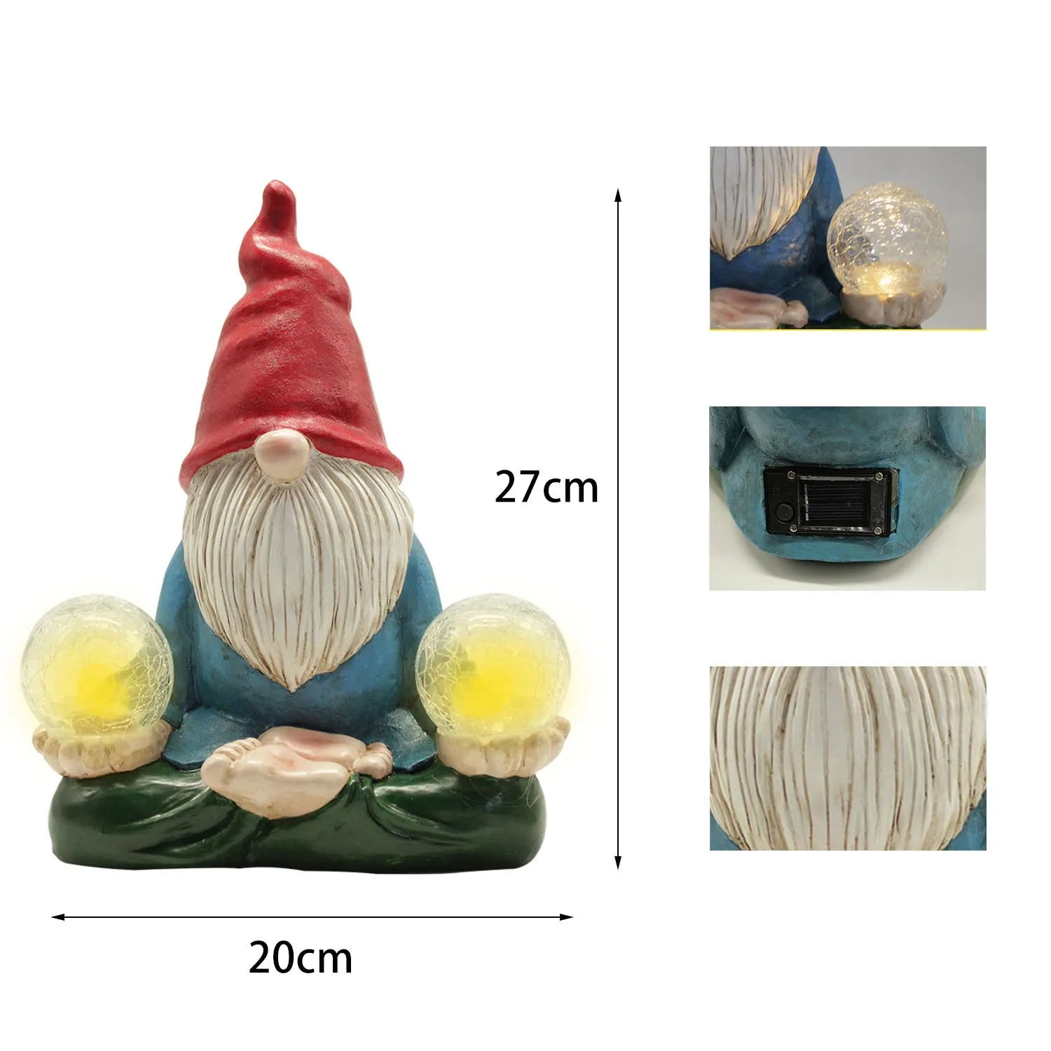 Solar LED resin dwarf statue ornament with faceless old man design for outdoor garden decoration