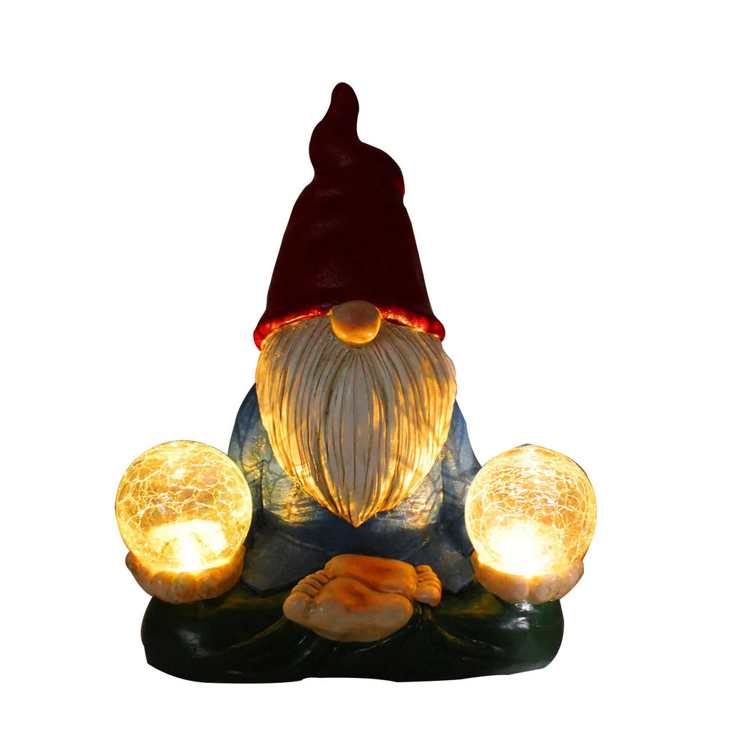 Solar LED resin dwarf statue ornament with faceless old man design for outdoor garden decoration