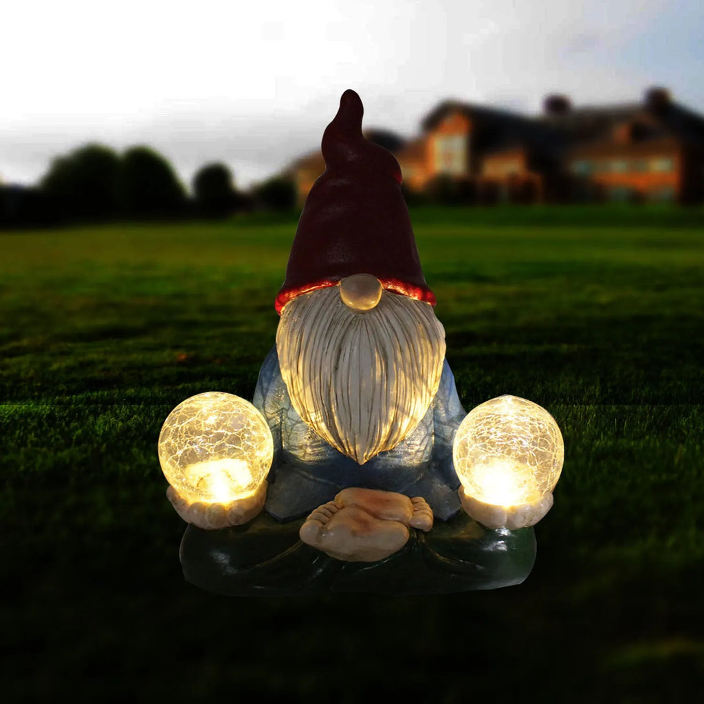 Solar LED resin dwarf statue ornament with faceless old man design for outdoor garden decoration