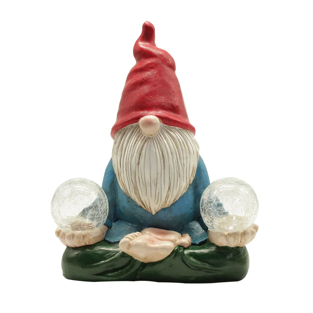 Solar LED resin dwarf statue ornament with faceless old man design for outdoor garden decoration