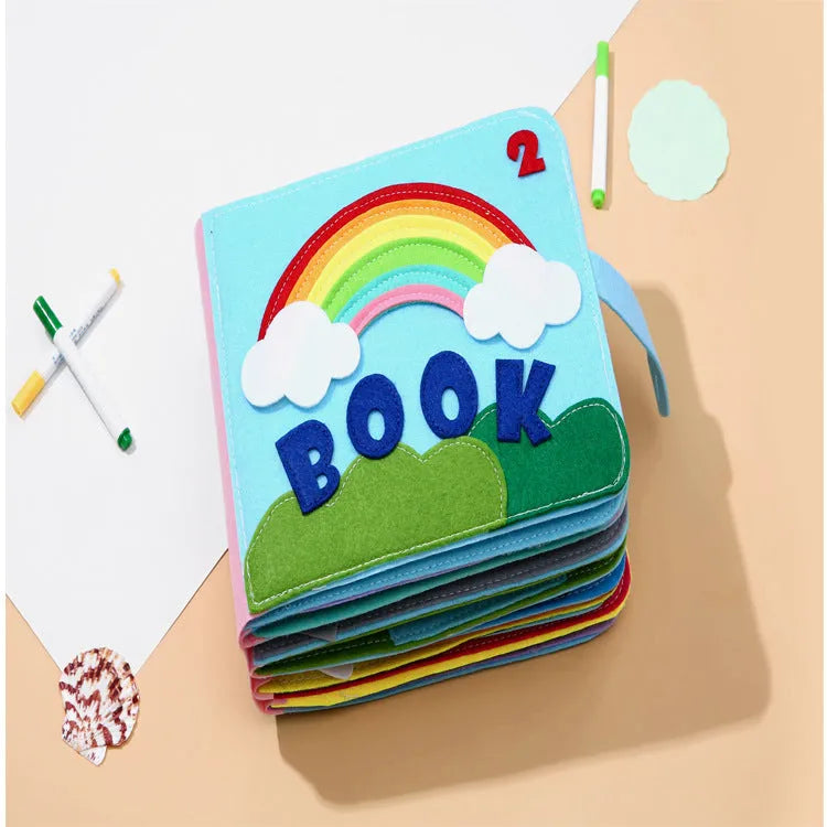 Children's blue rainbow cloth book made from soft fabric, suitable for ages 4-6 years