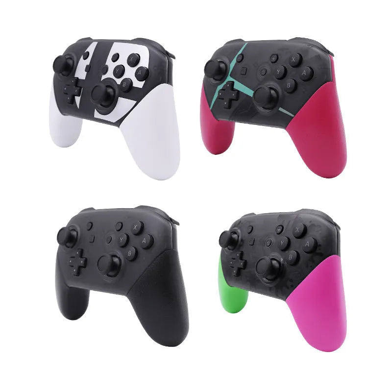Black Switch PRO wireless Bluetooth gamepad controller for Nintendo Switch on a dark surface.