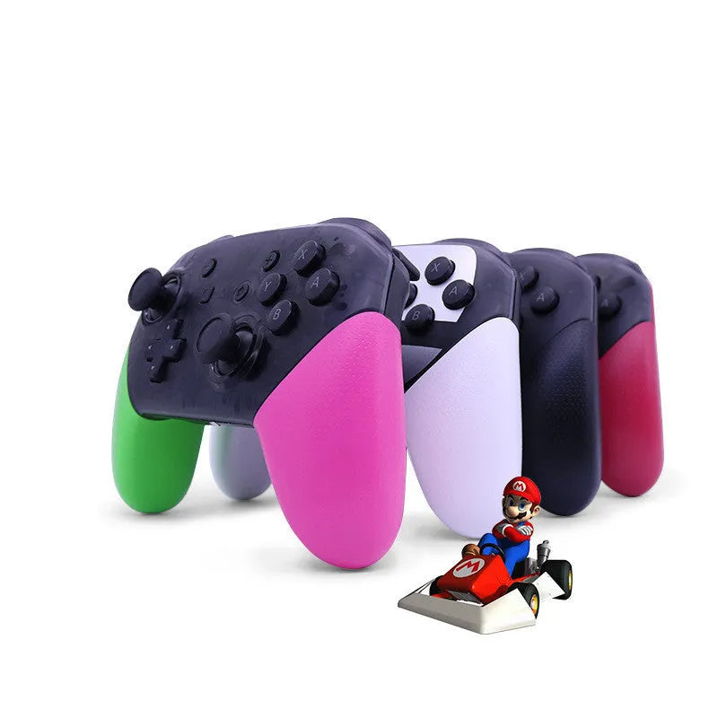 Black Switch PRO wireless Bluetooth gamepad controller for Nintendo Switch on a dark surface.
