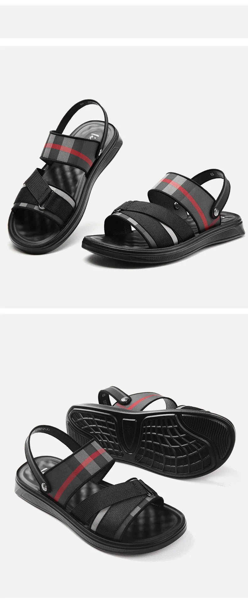 Youth leisure sports sandals with a Lycra fabric upper and polyurethane sole on a white background.