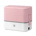 Double-layer portable heated lunch box in white green colour with stainless steel liner
