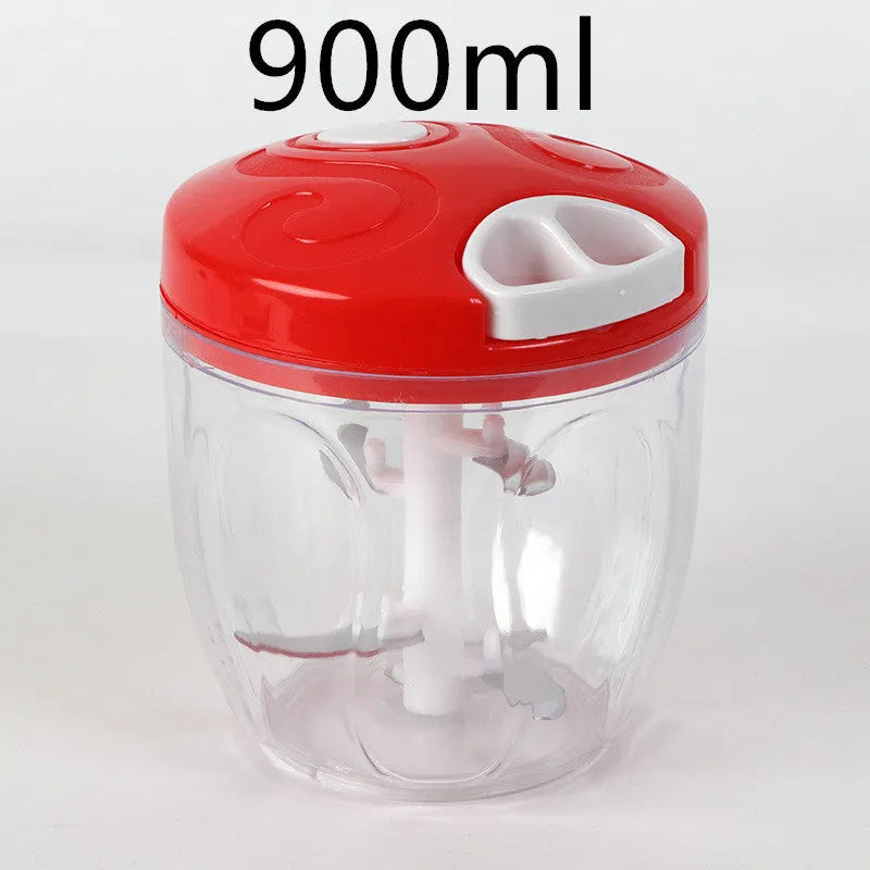 Green manual kitchen chopper with three blades showing 500ml capacity container functionality