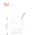 Wooden circular Nordic style LED chandelier with a round acrylic lampshade, shown in two diameter options.