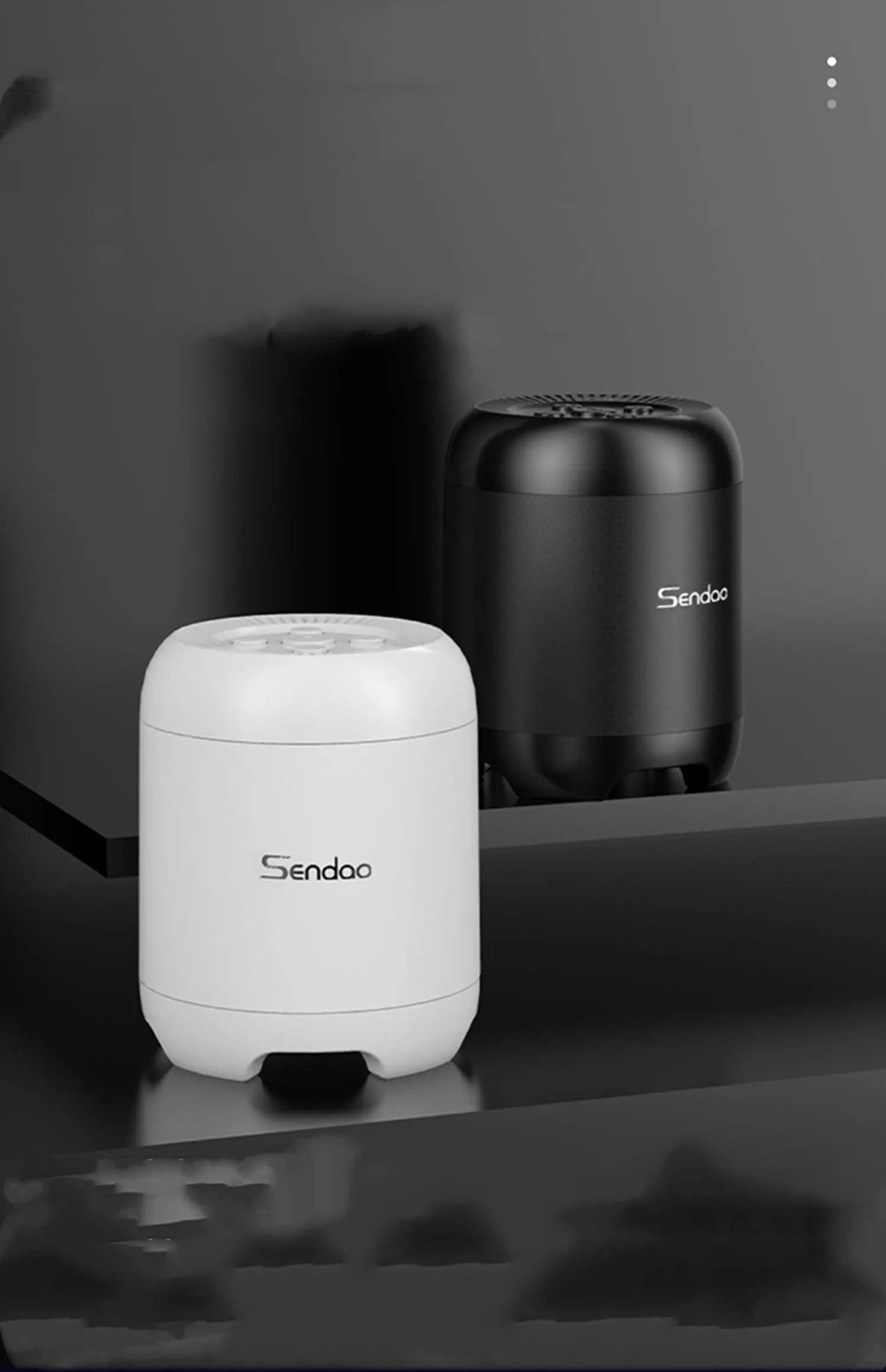 Compact black and white Bluetooth wireless speaker with super subwoofer showing USB port