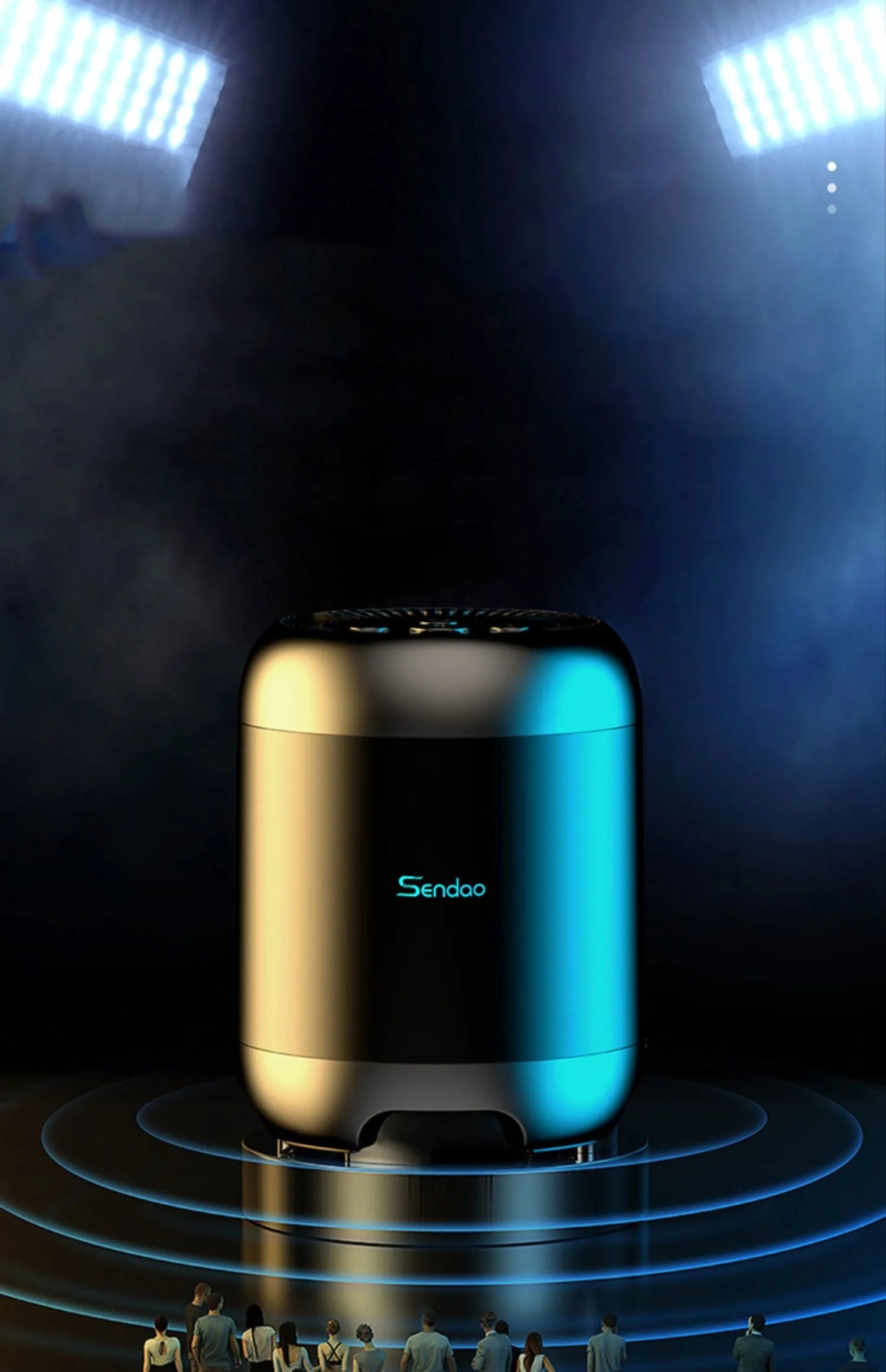 Compact black and white Bluetooth wireless speaker with super subwoofer showing USB port