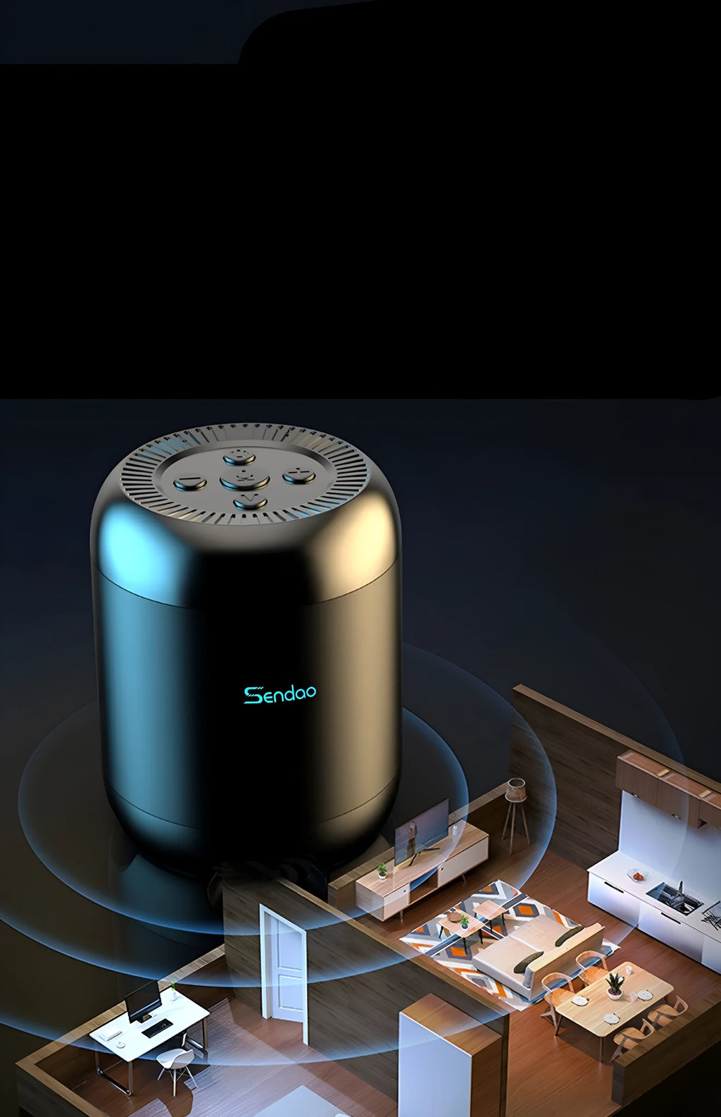 Compact black and white Bluetooth wireless speaker with super subwoofer showing USB port
