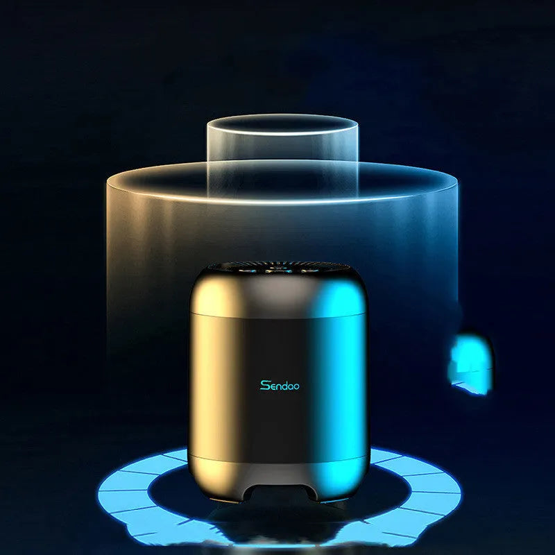Compact black and white Bluetooth wireless speaker with super subwoofer showing USB port