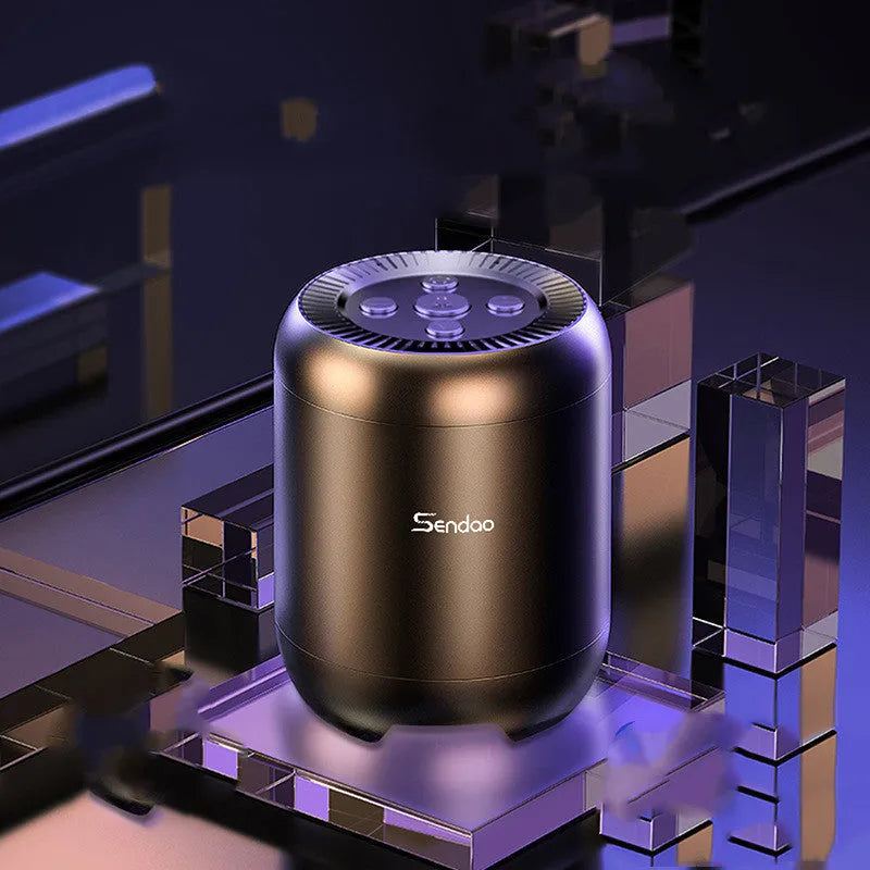 Compact black and white Bluetooth wireless speaker with super subwoofer showing USB port