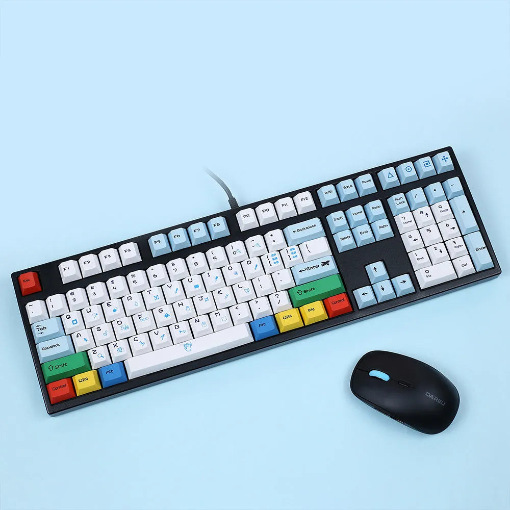 PS theme mechanical keyboard keycap set with sublimation printing in blue and white colour scheme