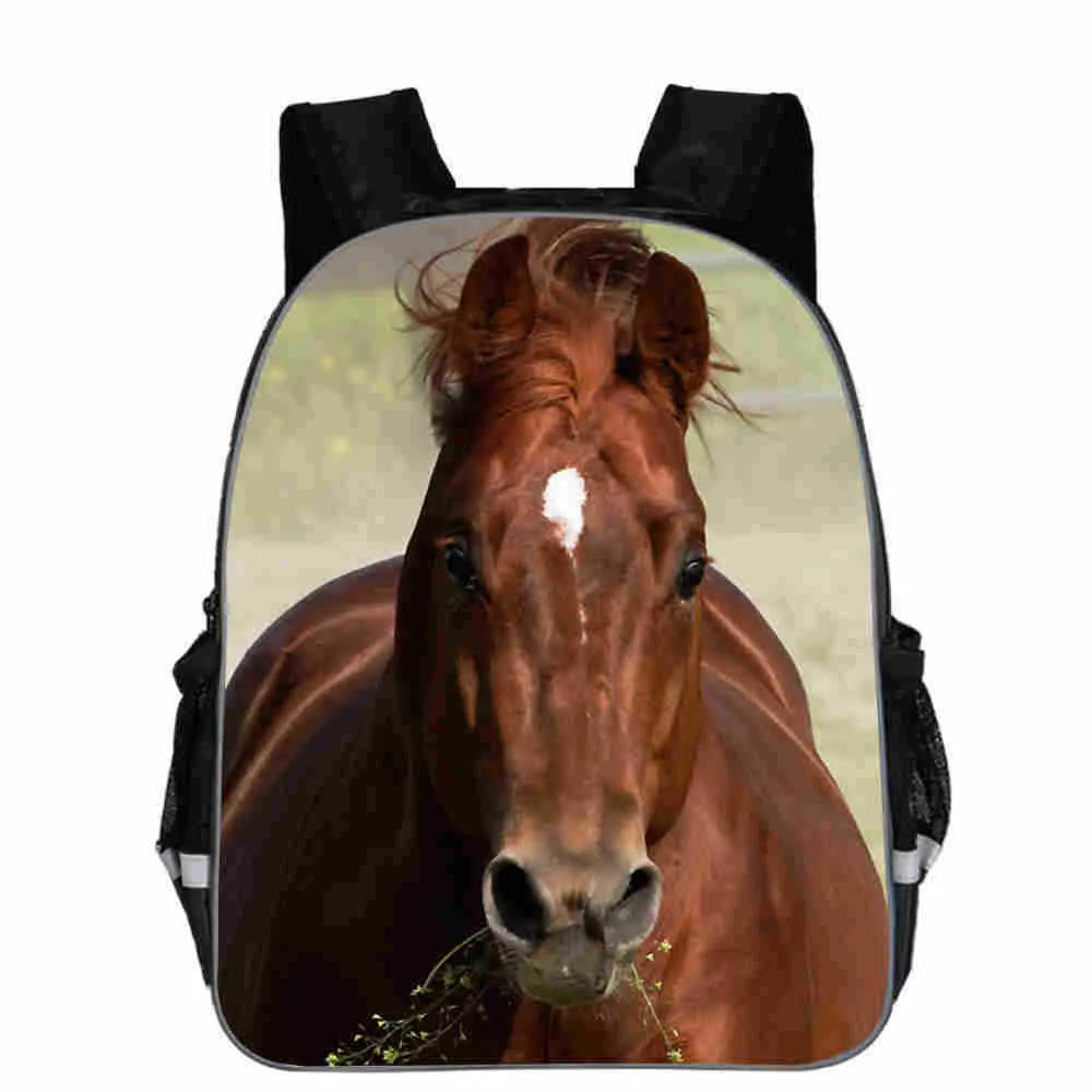Cartoon horse head design school backpack in polyester available in multiple colours and sizes
