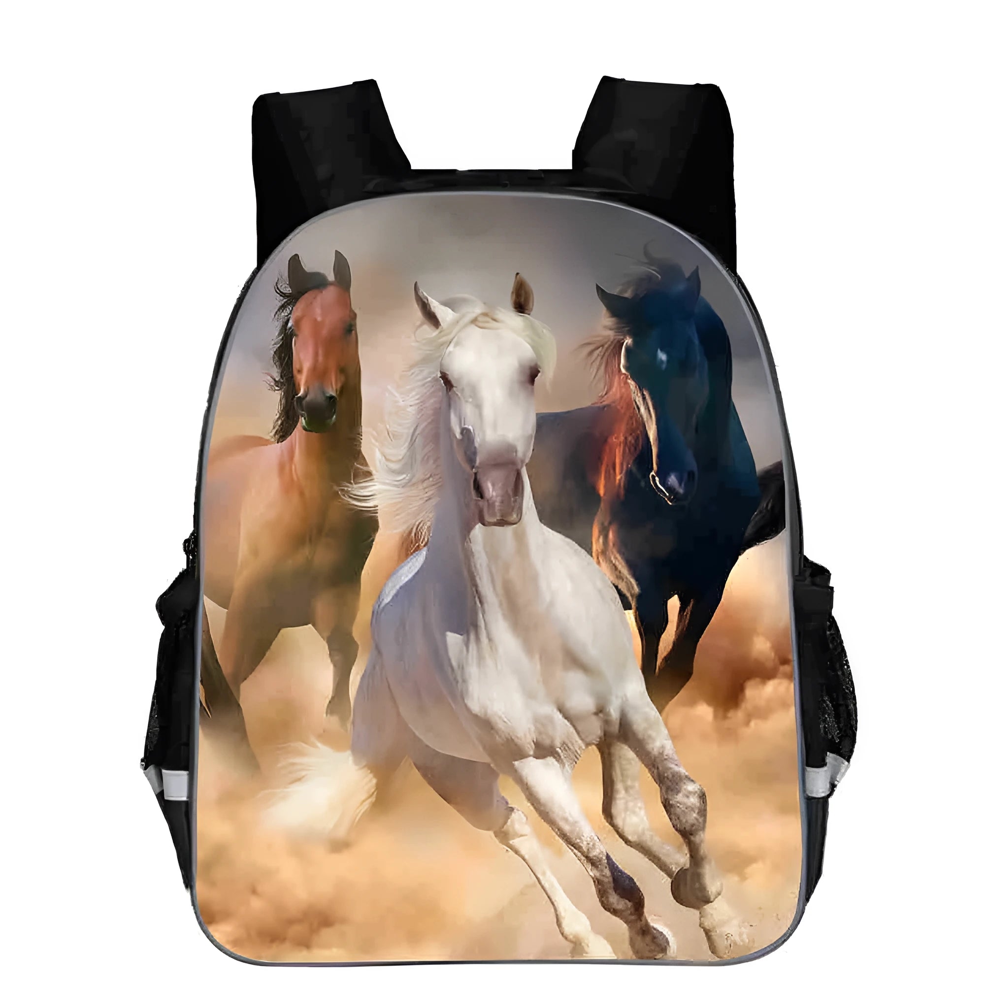 Cartoon horse head design school backpack in polyester available in multiple colours and sizes