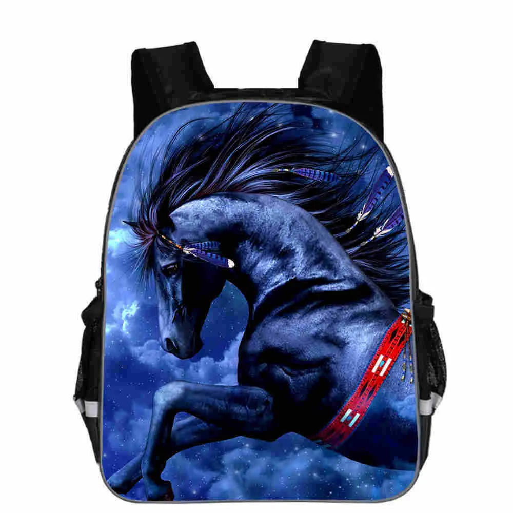 Cartoon horse head design school backpack in polyester available in multiple colours and sizes