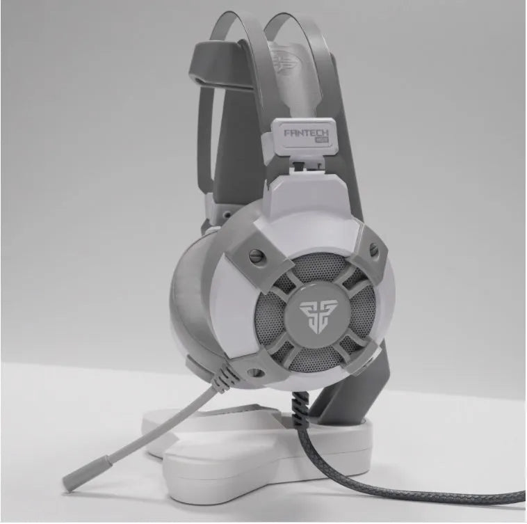 Black FANTECH HG11 gaming headset with RGB lights, large ear cups, and adjustable microphone