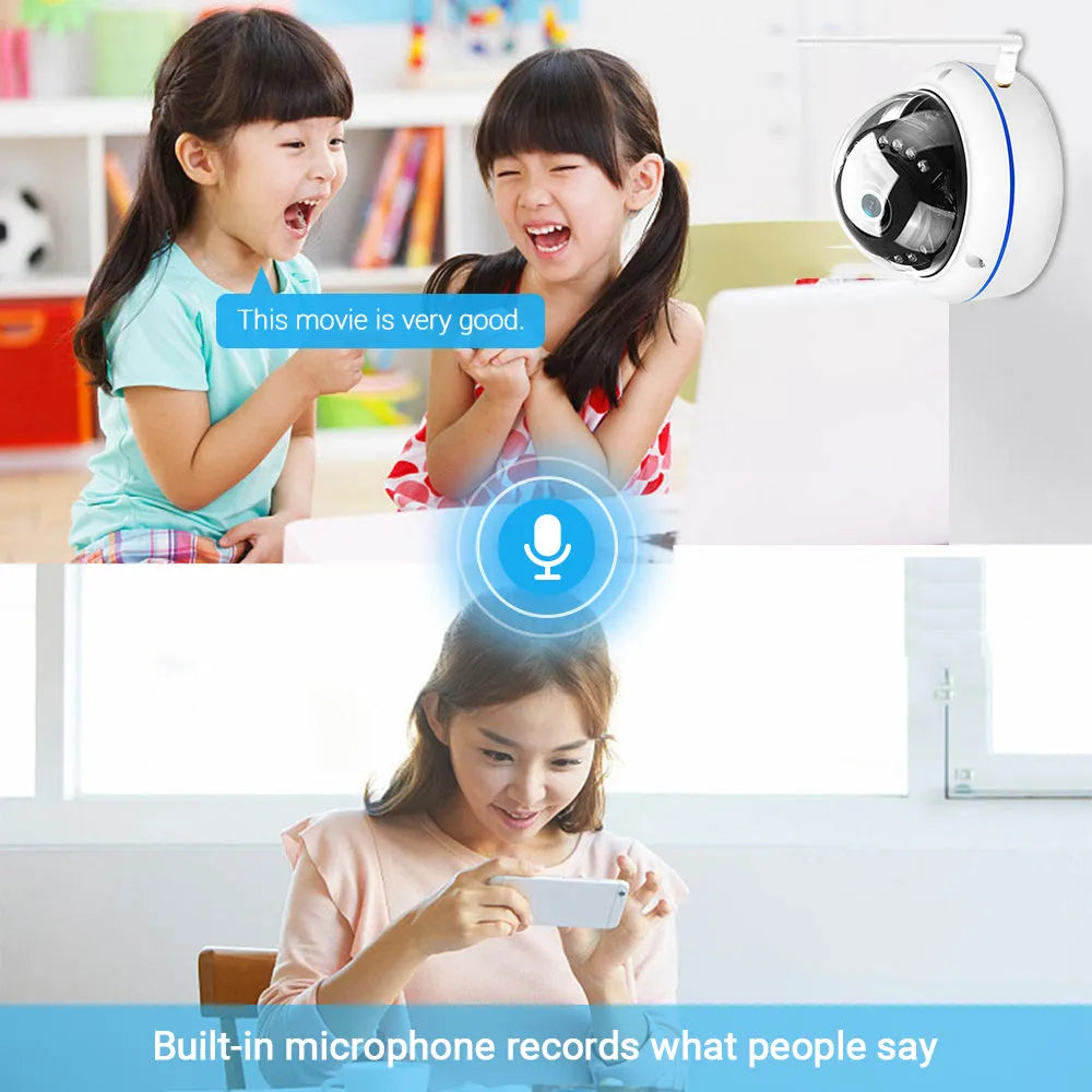 Wireless dome camera with 5MP 1080P resolution, 3.6mm lens, and infrared night vision in semi-metal housing
