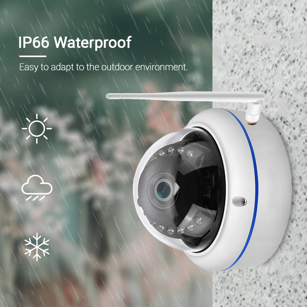 Wireless dome camera with 5MP 1080P resolution, 3.6mm lens, and infrared night vision in semi-metal housing