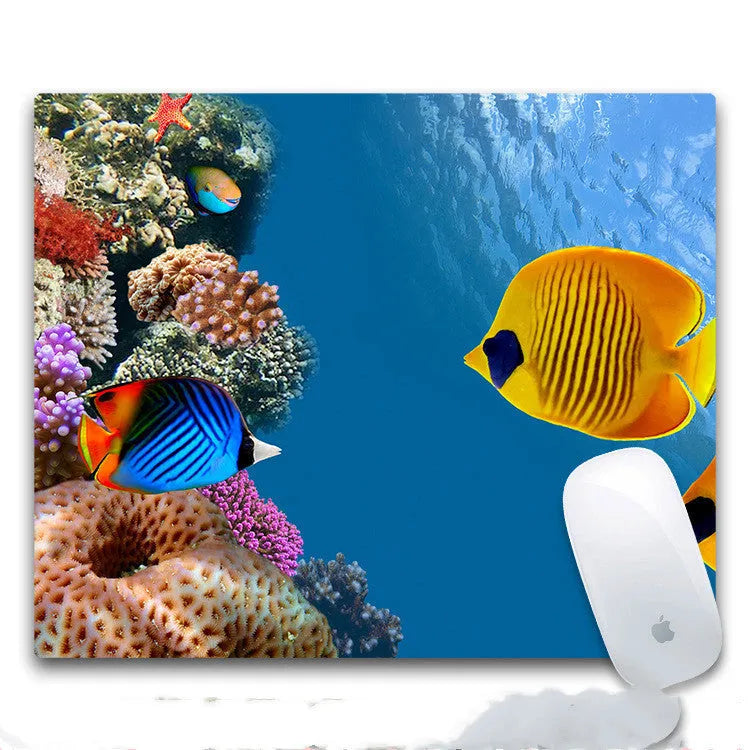 Custom printed rubber mouse pad with cloth surface showing pattern style options A through H