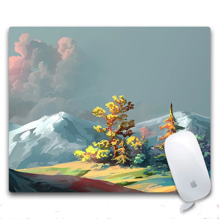 Custom printed rubber mouse pad with cloth surface showing pattern style options A through H