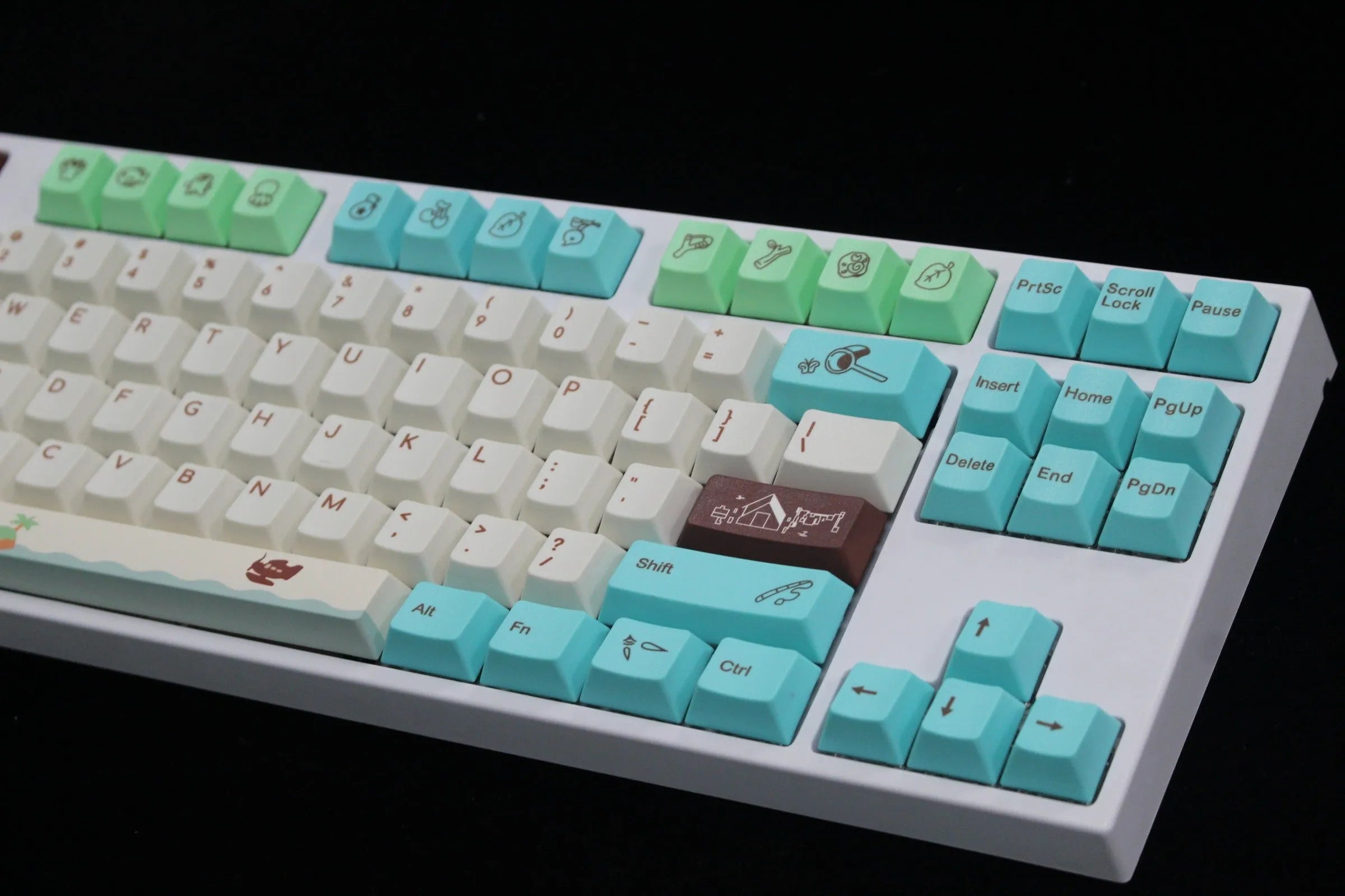 Animal Crossing themed PBT keycap set with thermal sublimation printing at original factory height in standard configuration colour.