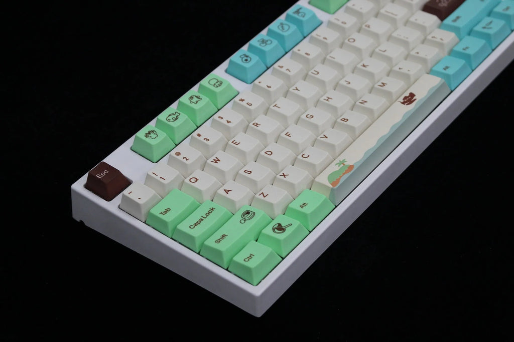 Animal Crossing themed PBT keycap set with thermal sublimation printing at original factory height in standard configuration colour.