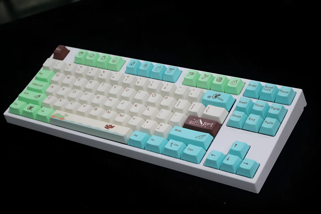 Animal Crossing themed PBT keycap set with thermal sublimation printing at original factory height in standard configuration colour.
