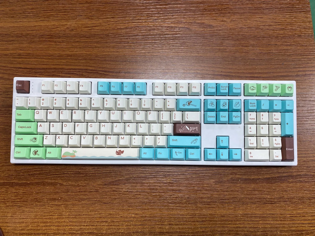Animal Crossing themed PBT keycap set with thermal sublimation printing at original factory height in standard configuration colour.