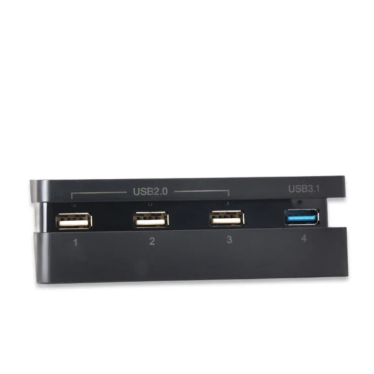 Black PS4 Slim USB hub with 2.0 and 3.0 interfaces for console port expansion
