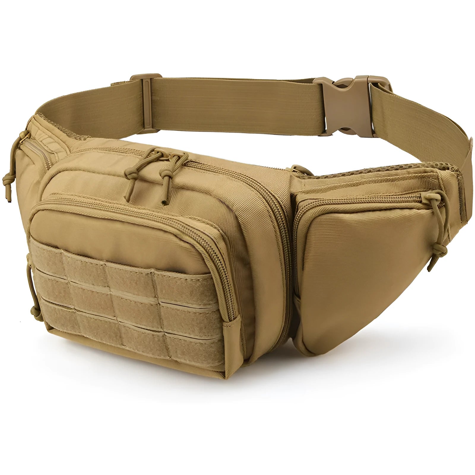Black tactical waist bag worn around the waist with moderate storage capacity