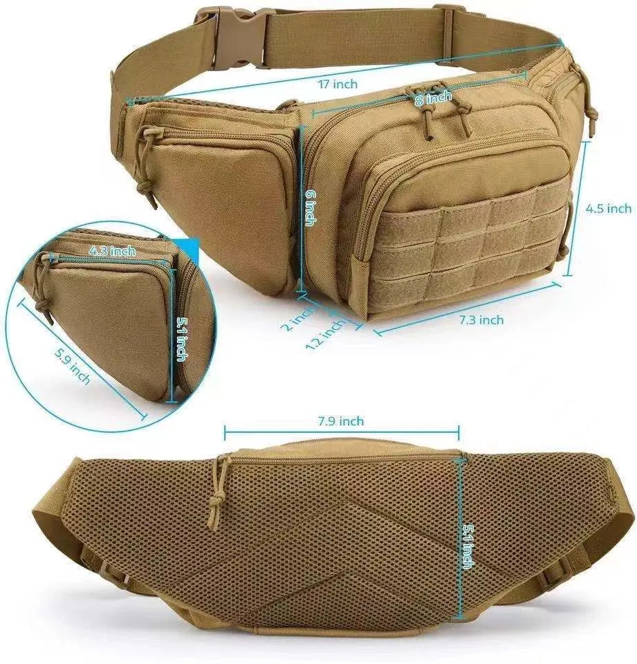 Black tactical waist bag worn around the waist with moderate storage capacity