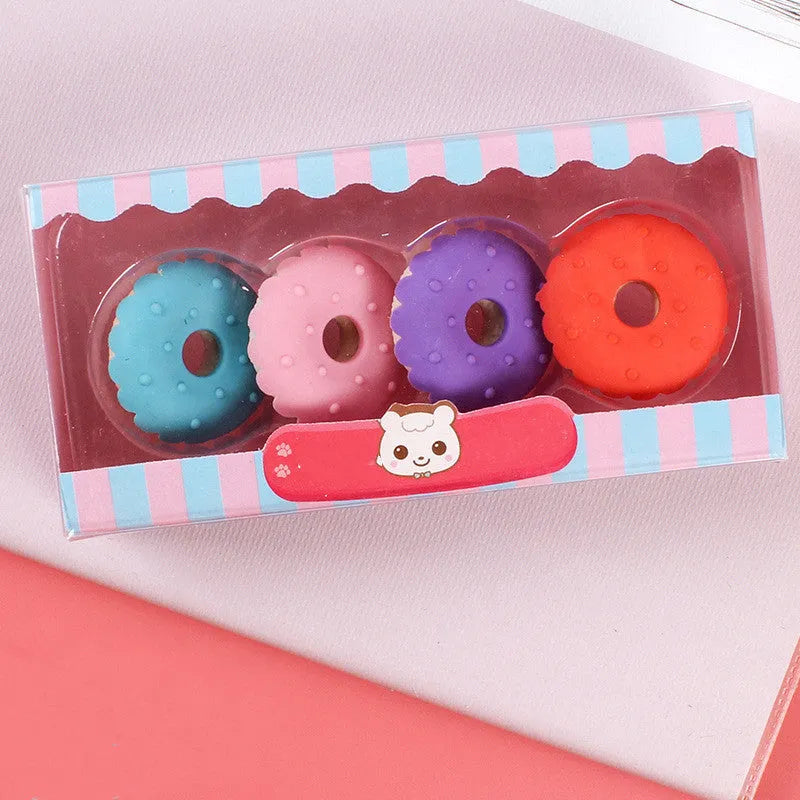 Cartoon food themed eraser set for kindergarten children with 12 pieces including ice cream and donut shapes