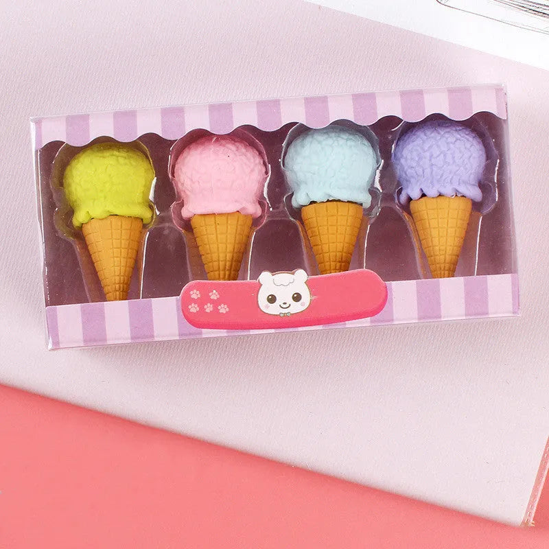 Cartoon food themed eraser set for kindergarten children with 12 pieces including ice cream and donut shapes