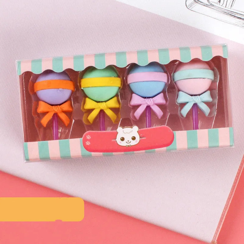 Cartoon food themed eraser set for kindergarten children with 12 pieces including ice cream and donut shapes