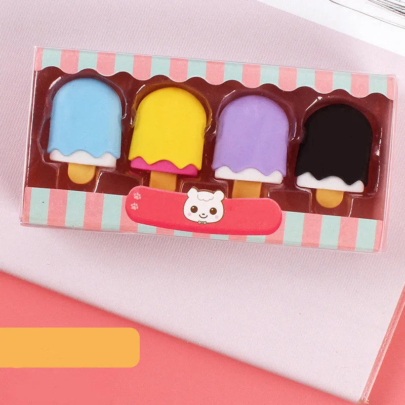 Cartoon food themed eraser set for kindergarten children with 12 pieces including ice cream and donut shapes